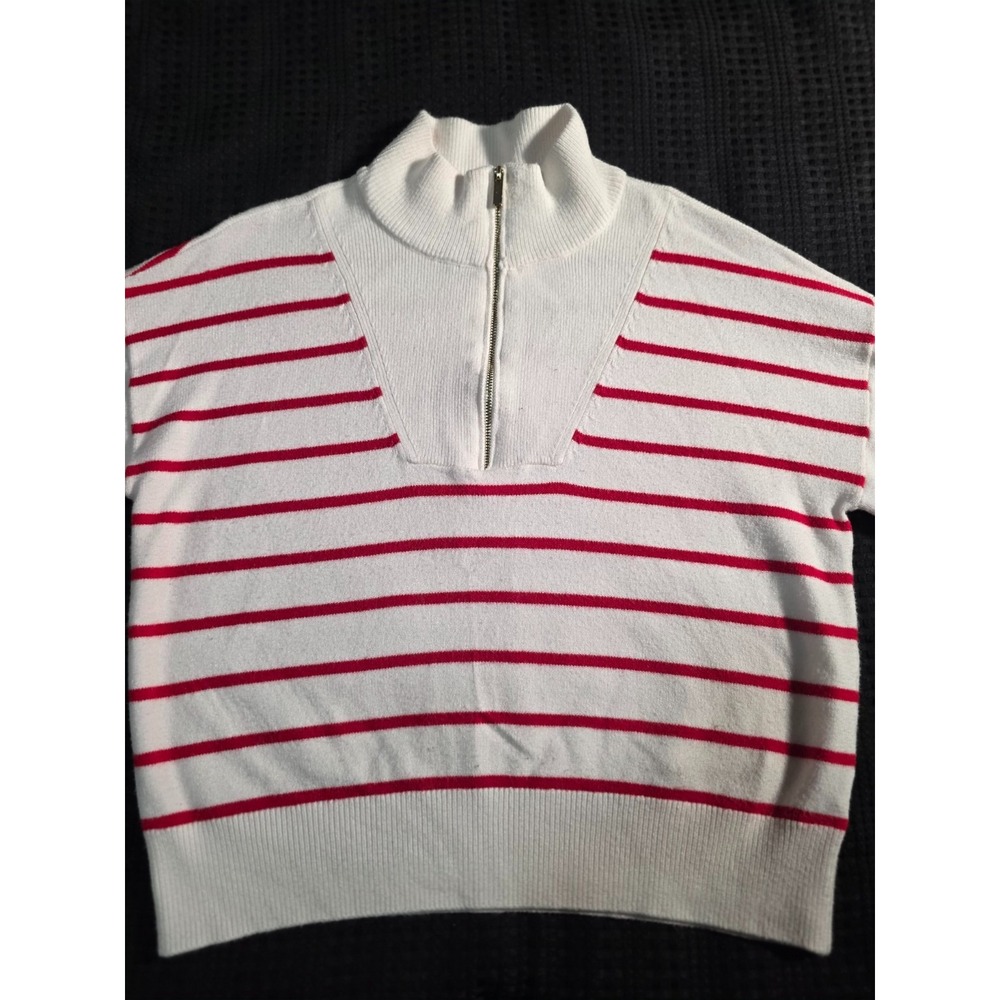 Draper James Womens Red White Striped Quarter Zip Pullover Sweater Size Medium